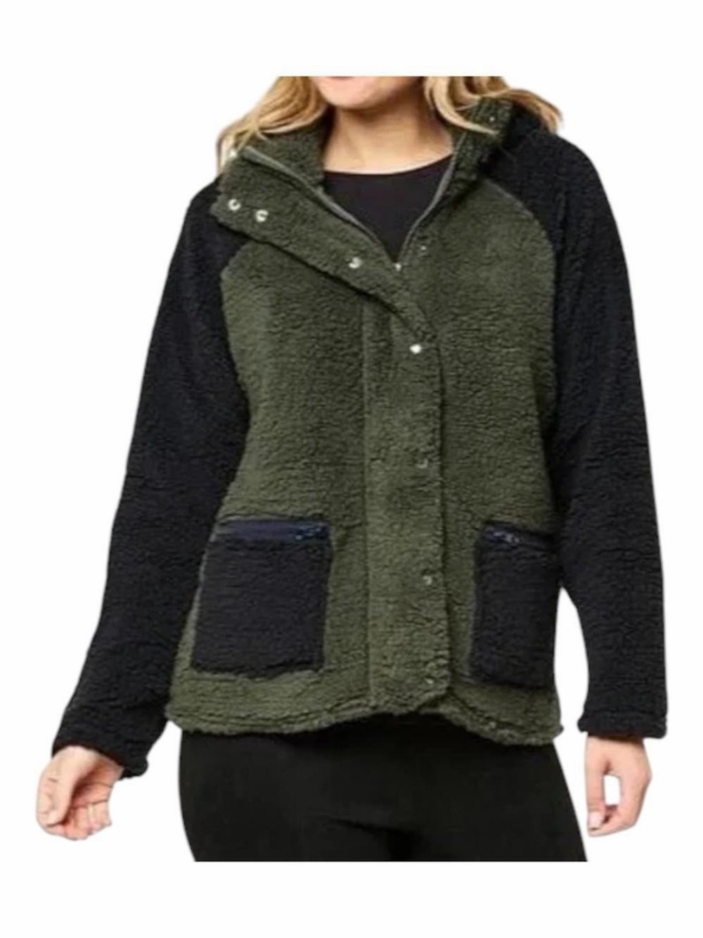 Women’s Olive Green and Black Sherpa Jacket